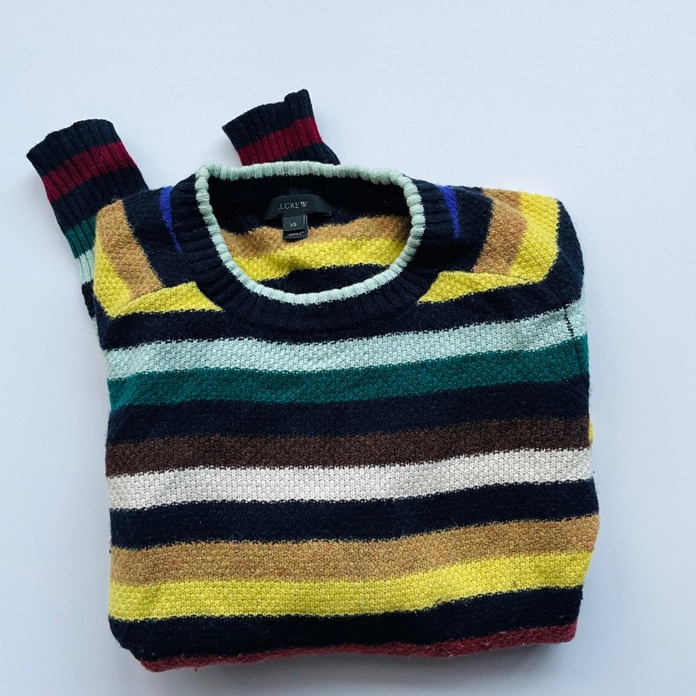 J Crew 100% wool striped crewneck sweater